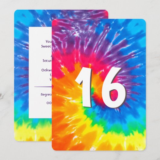 Neon Rainbow Tie Dye 16e anniversaire Invitation (Devant / Derrière)