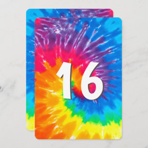 Neon Rainbow Tie Dye 16e anniversaire Invitation