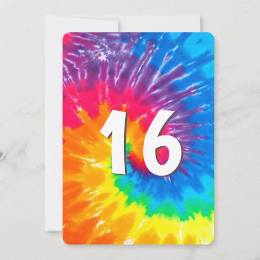 Neon Rainbow Tie Dye 16e verjaardag uitnodiging (Voorkant)