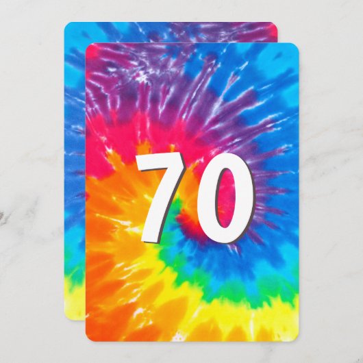 Neon Rainbow Tie Dye 70e anniversaire Invitation (Devant / Derrière)