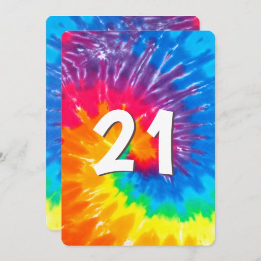 Neon Rainbow Tie Dye Invitation 21e anniversaire (Devant / Derrière)