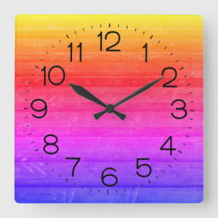 Neon Rainbow Wood Pattern Vierkante Klok