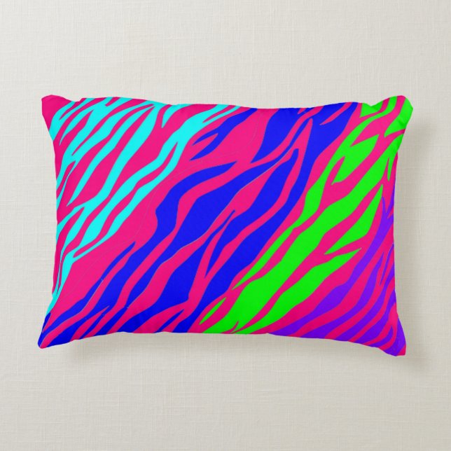 Neon Rainbow Zebra Decoratief Kussen (Achterkant)