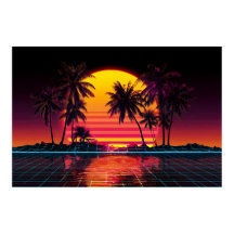 Neon Raster Palm Zonsondergang