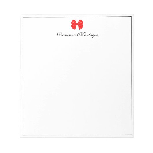 Neon Red Bow Border Script Custom Name Script Notitieblok (Voorkant)