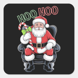 Neon Red Green Santa Claus Gezegde Hoo Hoo Vierkante Sticker