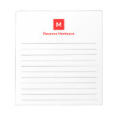 Neon Red Modern Lined Chic Trendy Monogram Notitieblok (Voorkant)