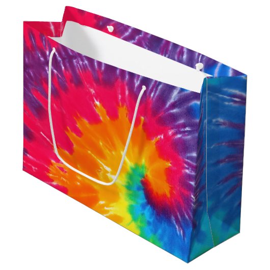 Neon Regenboog Retro Tie Dye Design Groot Cadeauzakje (Voorkant Gekanteld)
