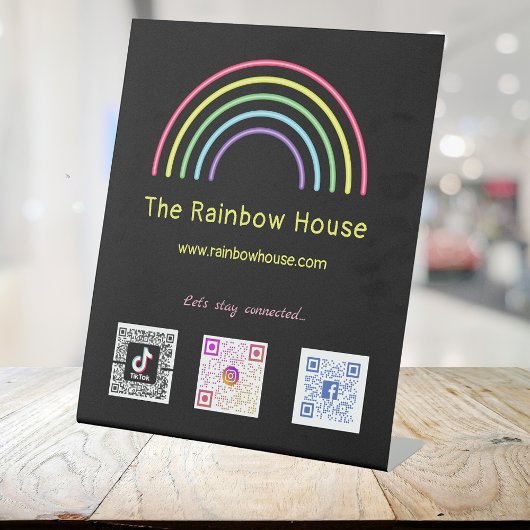 Neon Regenboog Social Media Scan Codes Reclamebord Met Voetstuk
