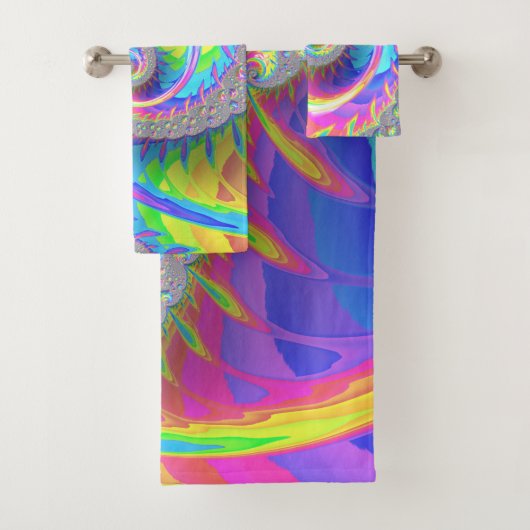 Neon regenboog spiraal fractal Abstracte digitale  Bad Handdoek (Insitu)