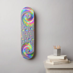 Neon regenboog spiraal fractal Abstracte digitale  Skateboard