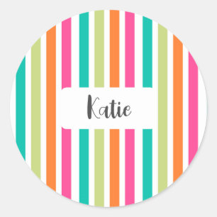 Neon regenboog strepen leuk retro ronde sticker