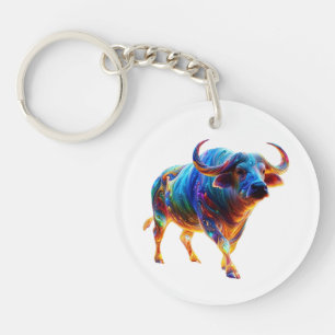 Neon Regenboogbuffel Kunstwerk Sleutelhanger