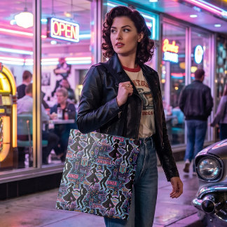 Neon Retro 1950s Rock 'n' Roll Diner Draagtas