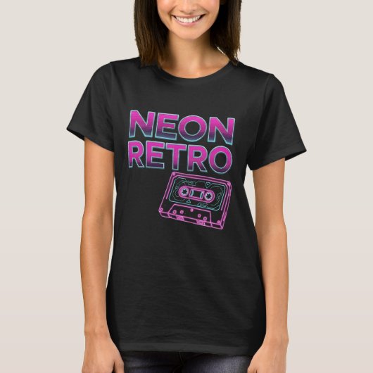 NEON RETRO – 80s Arcade Synthwave Cassette T-shirt (Voorkant)