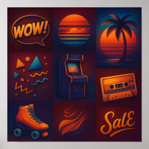 Neon Retro 80s Popcultuur Collage Kunstprint Poster