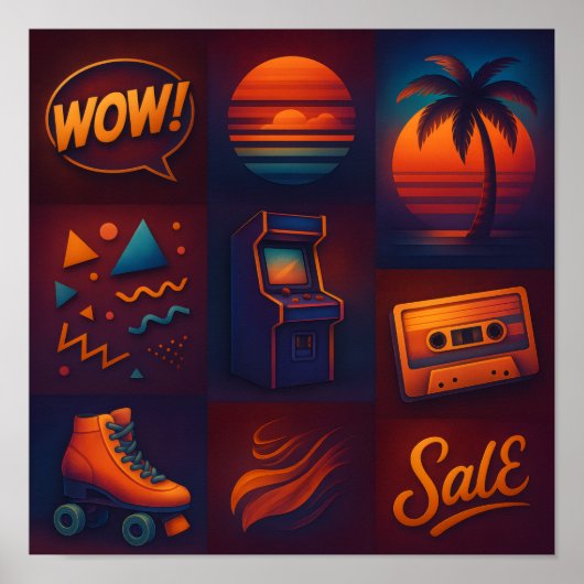 Neon Retro 80s Popcultuur Collage Kunstprint Poster (Voorkant)