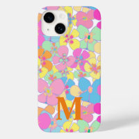 Neon Retro Bloemen Roze Monogram