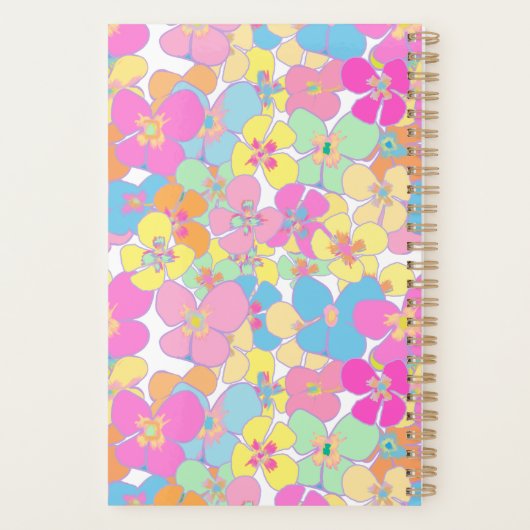 Neon Retro Bloemen Roze Monogram Planner (Achterkant)