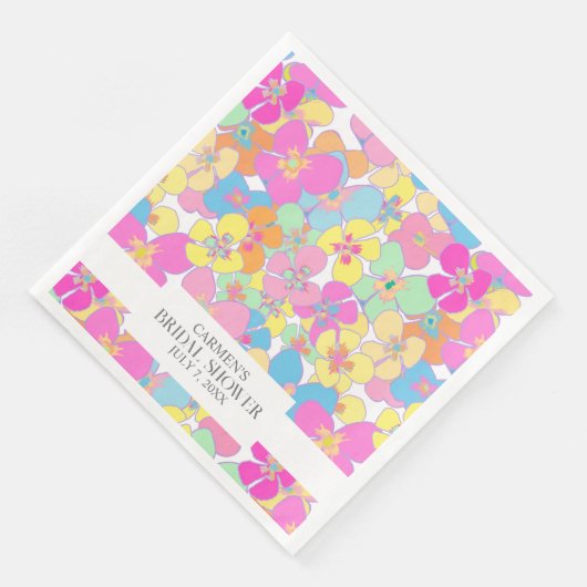 Neon Retro Bloemendesign Roze Bruiloft Servet (Hoek)