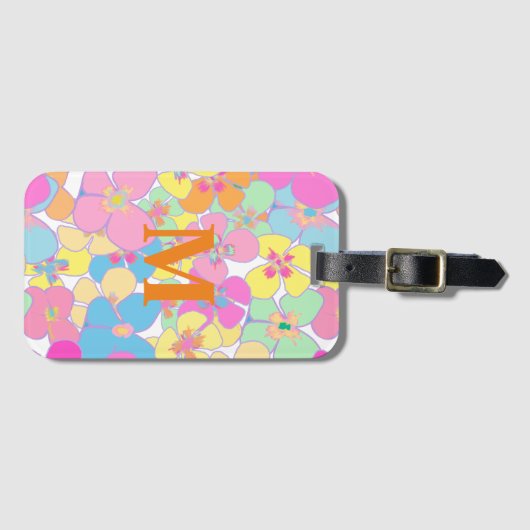 Neon Retro Bloemenroze Bagagelabel (Voorkant (horizontaal))