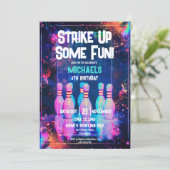 Neon Retro Bowling Strike Up Sommige Leuk Feest Kaart (Staand voorkant)