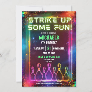 Neon Retro Bowling Strike Up Sommige Leuk Feest Kaart