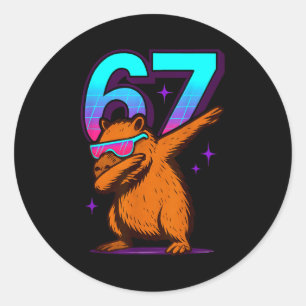Neon Retro Dabbing Capybara 67 Ronde Sticker