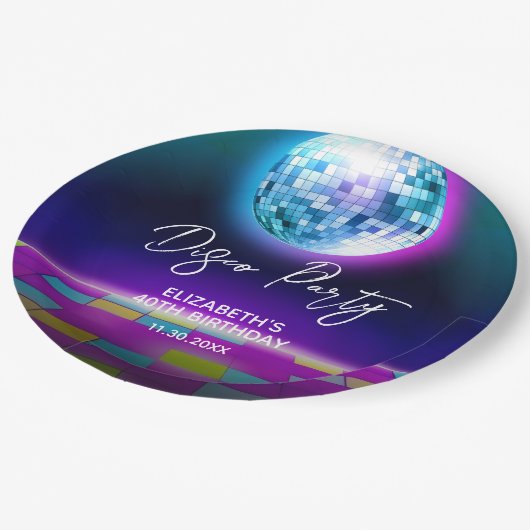 Neon Retro Disco Party Dance Nacht Verjaardag Papieren Bordje (Gekanteld)