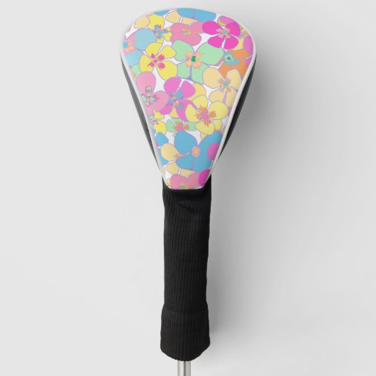 Neon Retro Floral Pink Driver Golfheadcover (Voorkant)