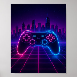 Neon Retro Gamepad — Synthwave Poster