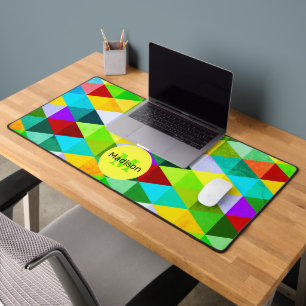 Neon retro kleurrijke driehoeken patroon Monogram Bureaumat