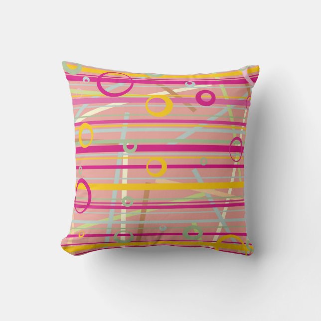  “Neon Retro Lines & Circles Pattern” Throw Pillow Kussen (Voorkant)