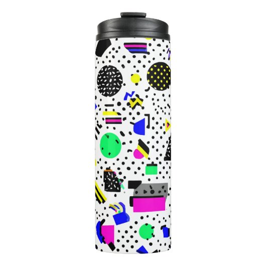 Neon Retro Memphis Geometric Chaos Pattern Thermosbeker (Voorkant)