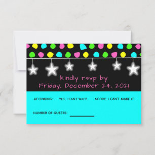 Neon Retro Stars Glow Party RSVP-kaart RSVP Kaartje