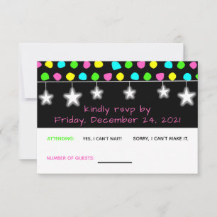 Neon Retro Stars Glow RSVP Kaartje
