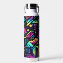 Neon Retro Tech Patroon Waterfles of Tumbler