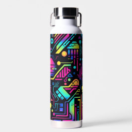 Neon Retro Tech Pattern Water Bottle or Tumbler Waterfles