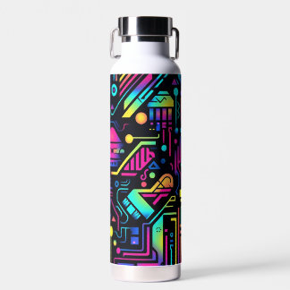Neon Retro Tech Pattern Water Bottle or Tumbler Waterfles
