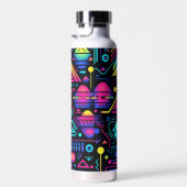 Neon Retro Tech Pattern Water Bottle or Tumbler Waterfles (Rechts)