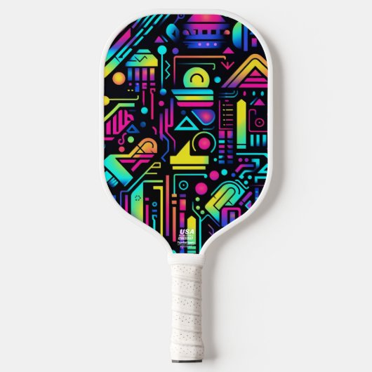 Neon Retro Tech Pickleball Paddle | 80s Gamer (Voorkant)