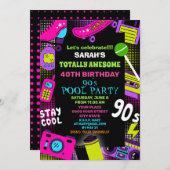 Neon Retro Terug naar de jaren 90 Verjaardags Pool Kaart (Voorkant / Achterkant)
