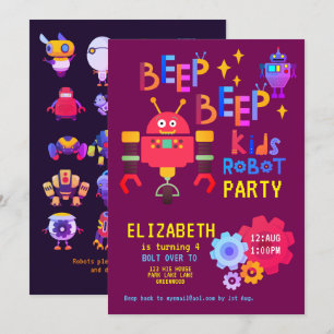Neon ROBOT ARTIJ Kinderen Birthday Pink Girls Cost Kaart