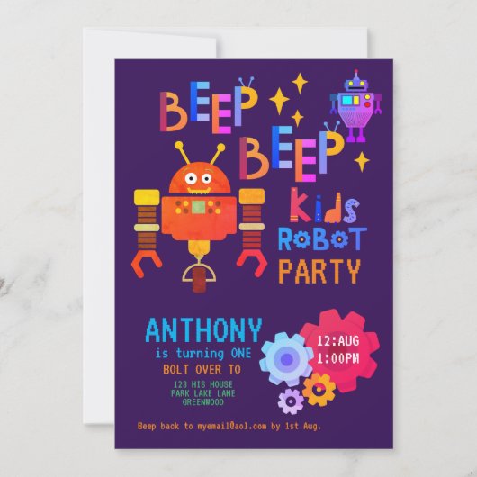 NEON ROBOT Feest Jongens Meisje 1e Verjaardag Pret Kaart (Voorkant)