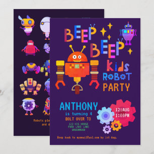 Neon ROBOT FEestje Kinderen Verjaardag Jongens Mei Kaart