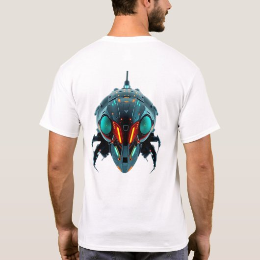 Neon Robotic Cicada Face Art T-shirt (Achterkant)