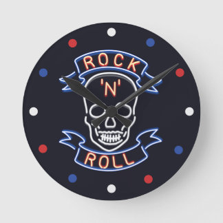 Neon Rock N Roll Skull Red Blue Wall klok