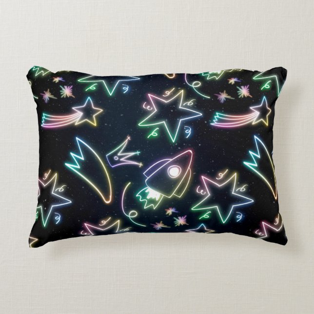 Neon Rocket Star Medium Gift Bag Accent Kussen (Voorkant)