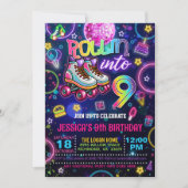 Neon Roller Schaats 9e verjaardag Uitnodiging (Voorkant)