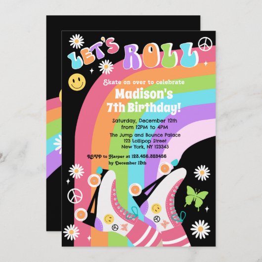 Neon Roller Schaats Groovy Birthday Kaart (Voorkant / Achterkant)
